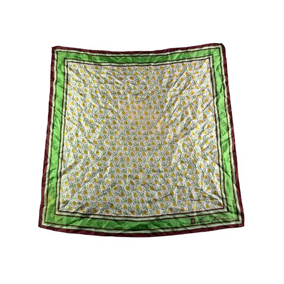 Anne Klein Silk Scarf Womens One Size 25" Square Green Brown Trim Soft Japan - Picture 1 of 8